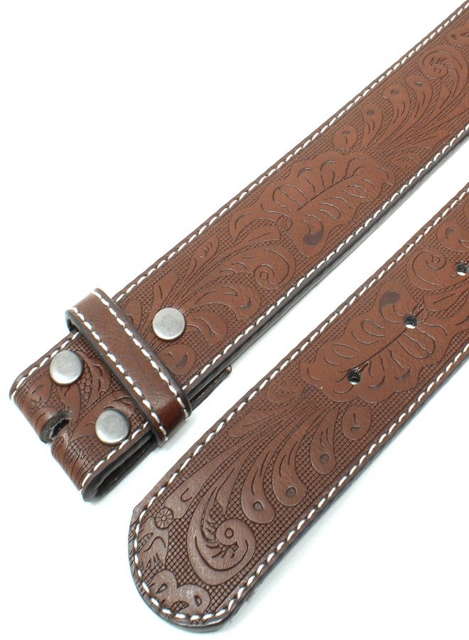 BC Belts حزام جلدي من بي سي بيلتس بخياطة بيضاء ونقوش غربية بارزة، عرضه 1.5 بوصة، مزود بأزرار كبس (بني/أبيض - صغير) - Image 4